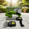 2-in-1 Cordless Hedge Shears - Complete Kit 2-in-1 cordless electric hedge shears kit with grass and shrub cutting attachments, battery, and charger