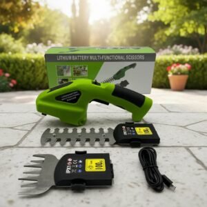 2-in-1 cordless electric hedge shears kit with grass and shrub cutting attachments, battery, and charger