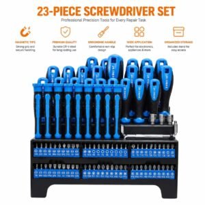 23-piece professional magnetic screwdriver set with organized stand for electronics and home repair