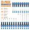 23-piece screwdriver set showing various precision bit heads including T8, T10, Phillips, and flathead tips