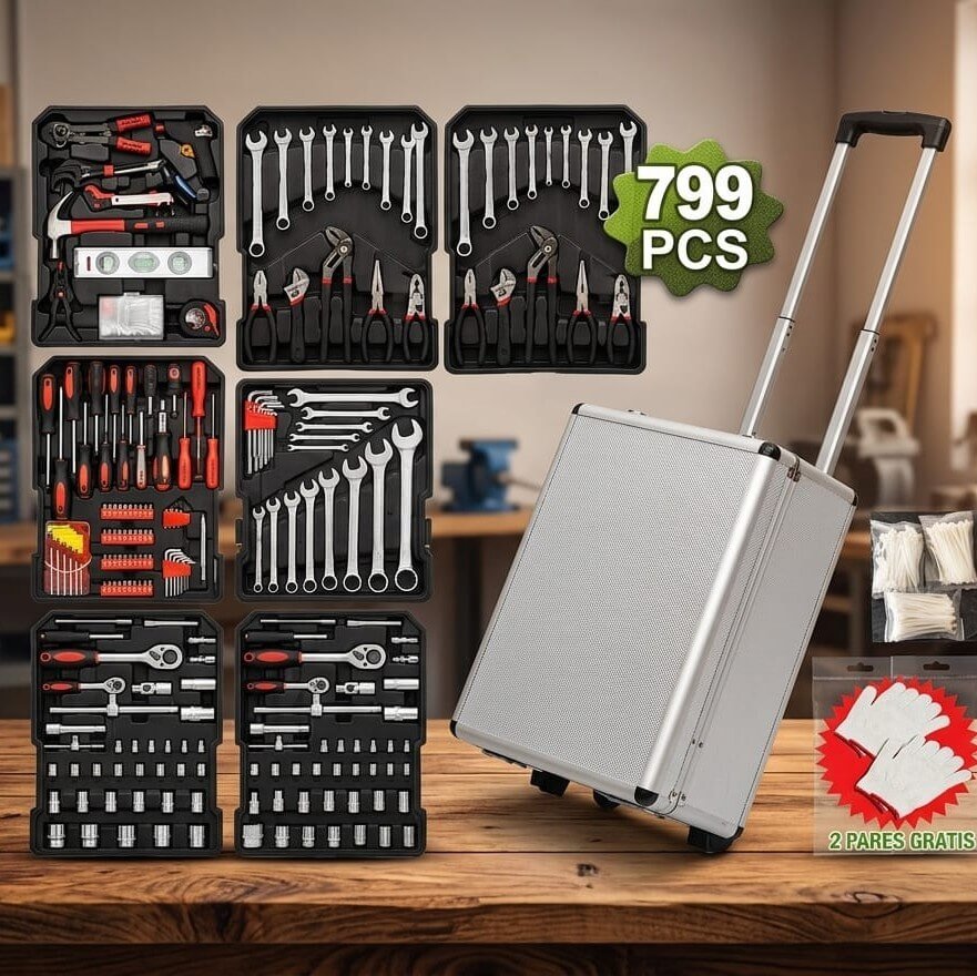 799-Piece Heavy-Duty Mechanic Tool Set 799-piece heavy-duty mechanic tool set with wrenches, sockets, pliers in rolling aluminum storage case