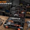 80-Piece Mechanic Tool Set - Machine Repair 80-piece professional mechanic tool set with wrenches, pliers, screwdrivers, and sockets in storage case