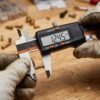 Digital Caliper In Use - Precision Measuring Hand using digital caliper to measure screw diameter with precise 12.45mm reading