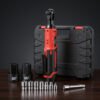 Cordless electric ratchet wrench set with carrying case, two 12V batteries, and socket attachments