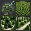 Cordless Hedge Shears - Precision Topiary Shaping Examples of precision topiary shapes achievable with cordless hedge shears - bonsai, geometric hedges, and sculpted bushes
