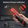 Electric cordless ratchet wrench with LED battery power indicator and rechargeable 12V lithium batteries