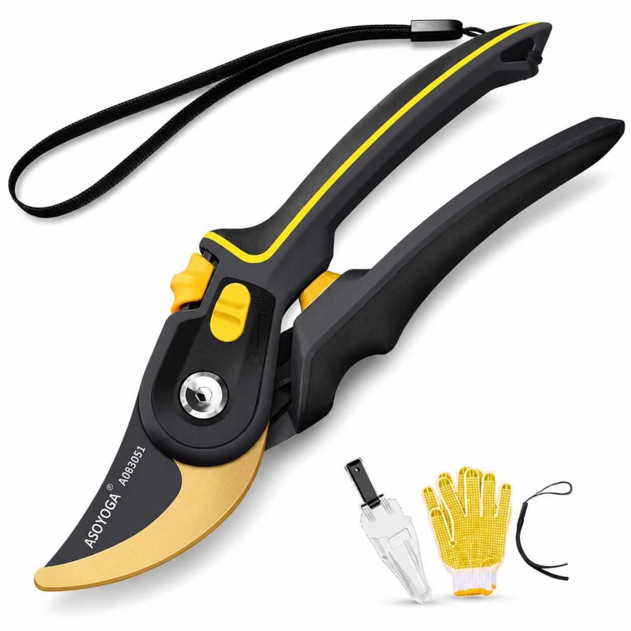 Heavy-Duty Pruning Shears - Precision Cutting Heavy-duty pruning shears with yellow accent grip designed for precise, clean cuts