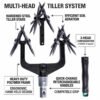 Manual Garden Tiller & Cultivator - Multi-Head System Multi-head garden tiller cultivator with hardened steel tines and interchangeable handle system