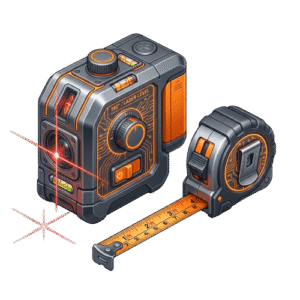 Laser level and tape measure precision measuring tools