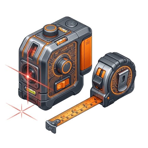 Laser level and tape measure precision measuring tools
