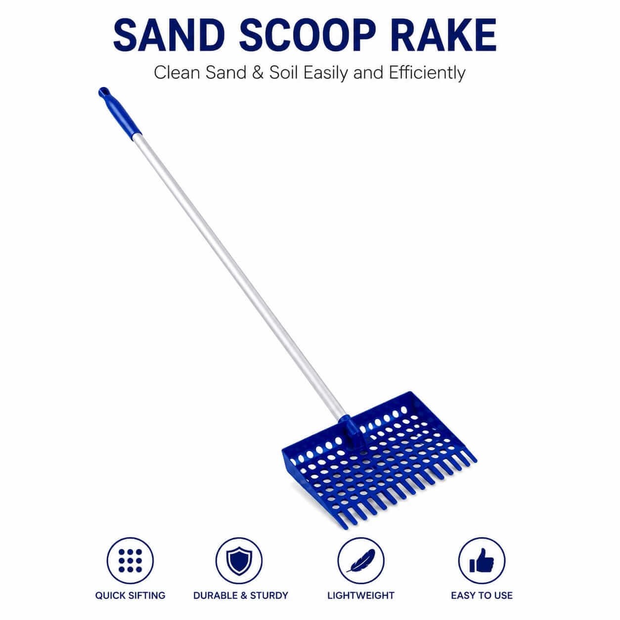 Sand Scoop Rake - Heavy-Duty Frame Heavy-duty sand scoop rake with rust-proof reinforced frame for cleaning sand and soil