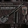 Tactical Survival Shovel Kit - Complete Set Complete tactical survival shovel kit with folding handle, knife, and multi-tool accessories laid out